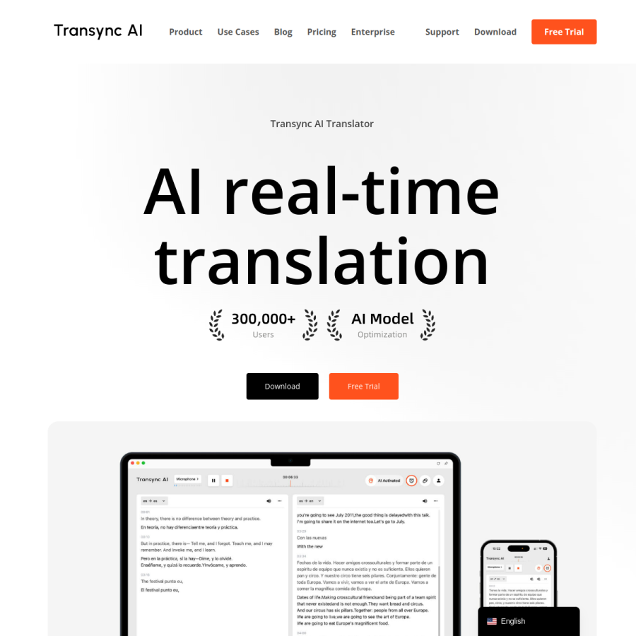 transyncai.com homepage screenshot