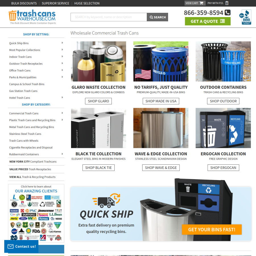 trashcanswarehouse.com homepage screenshot