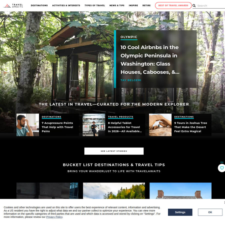 travelawaits.com homepage screenshot