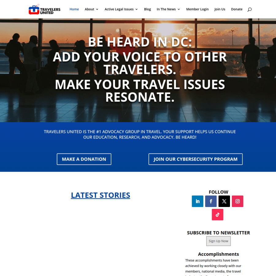 travelersunited.org homepage screenshot