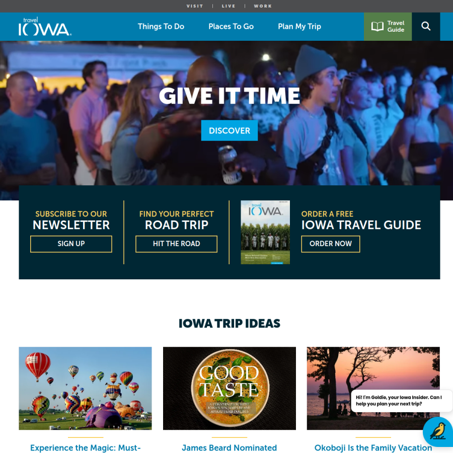 traveliowa.com homepage screenshot