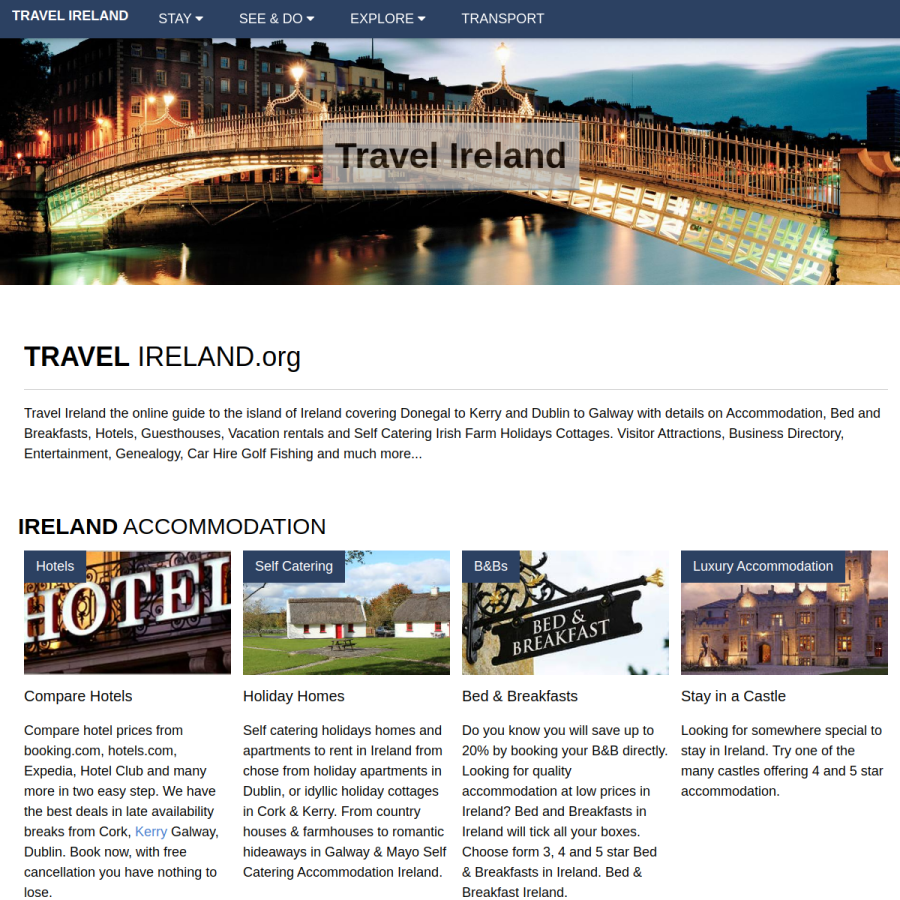 travelireland.org homepage screenshot