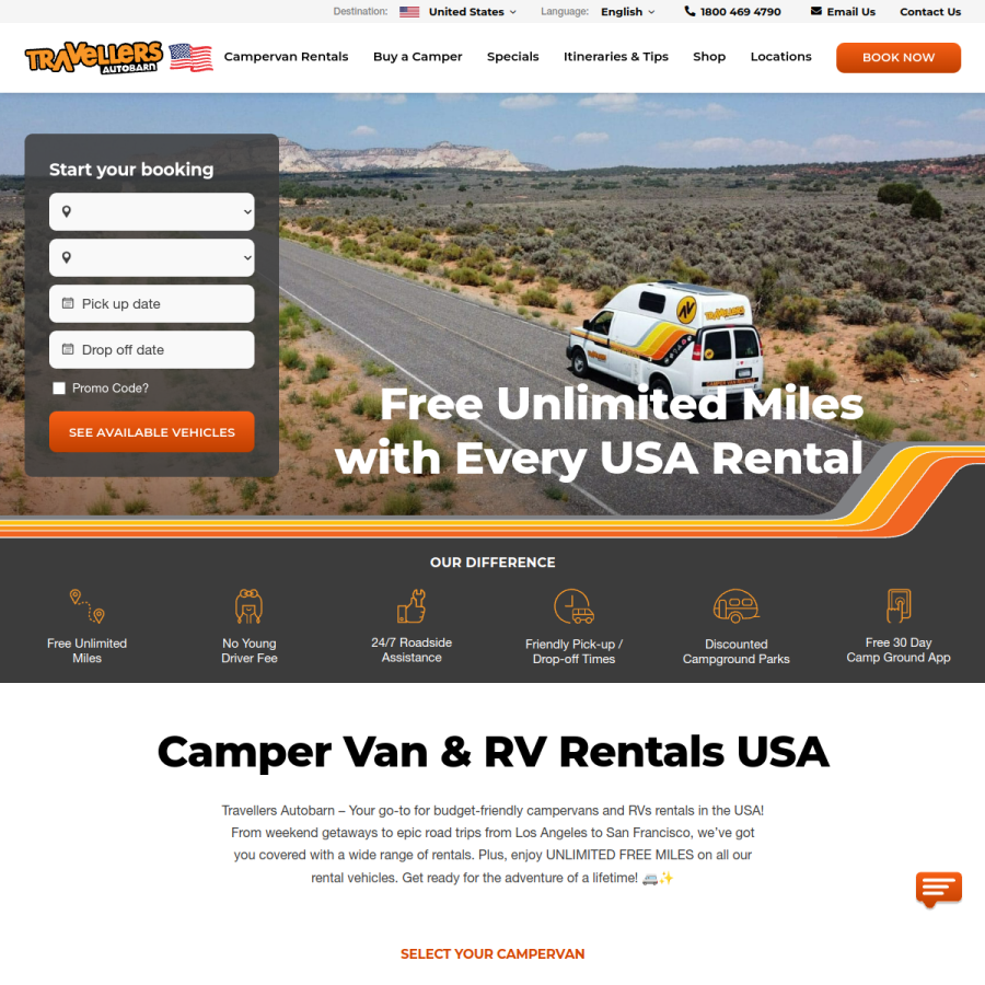 travellers-autobarnrv.com homepage screenshot