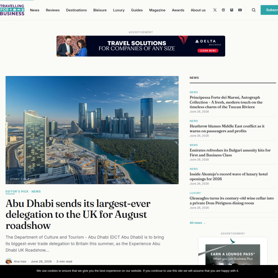 travellingforbusiness.co.uk homepage screenshot