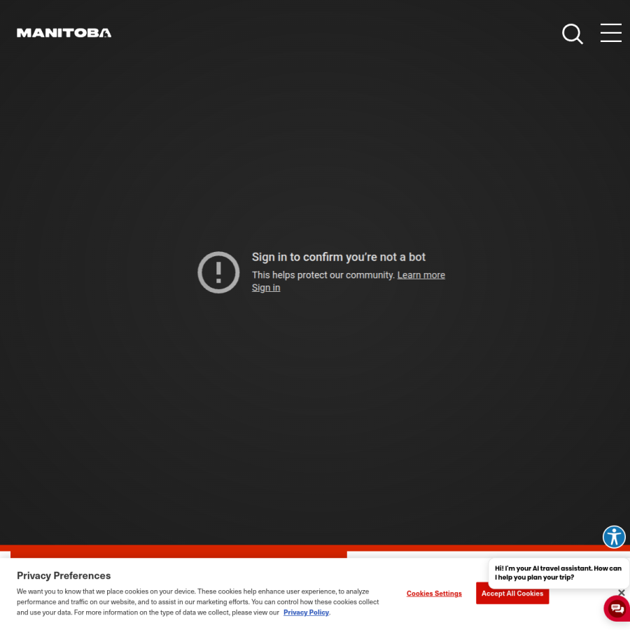 travelmanitoba.com homepage screenshot