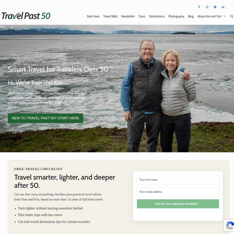 travelpast50.com homepage screenshot