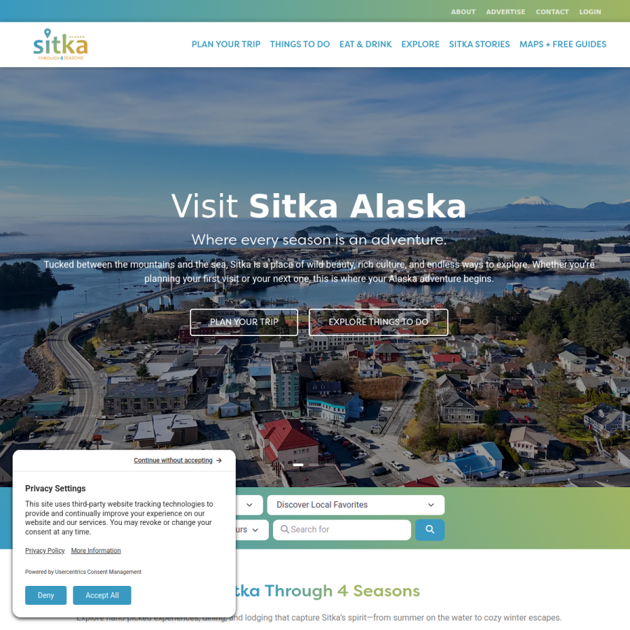 travelsitka.com homepage screenshot