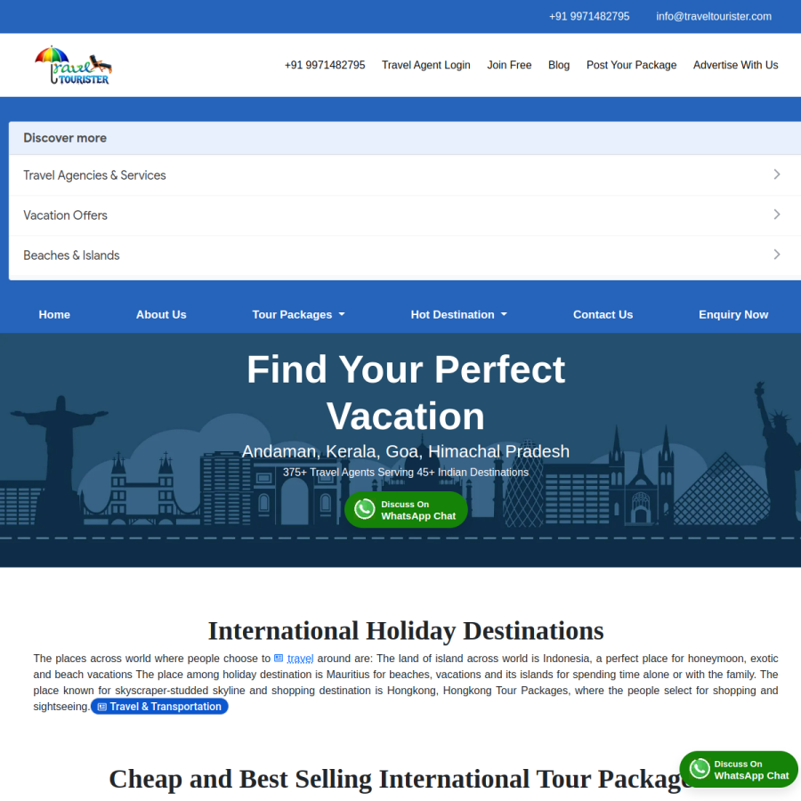 traveltourister.com homepage screenshot
