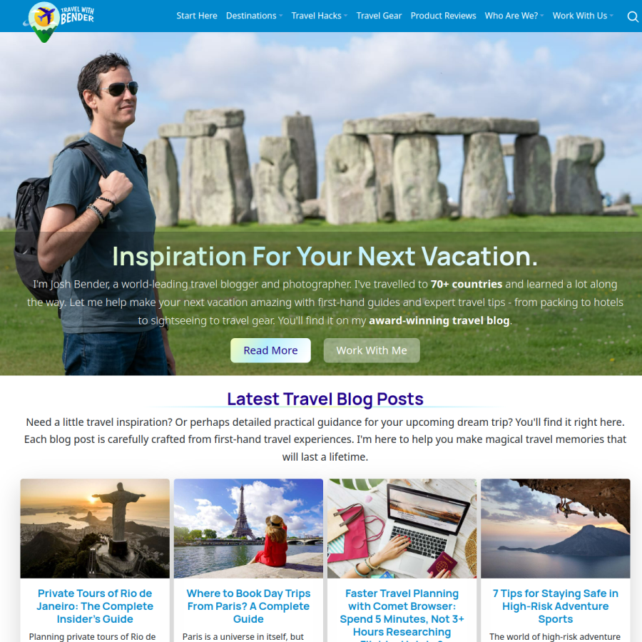 travelwithbender.com homepage screenshot