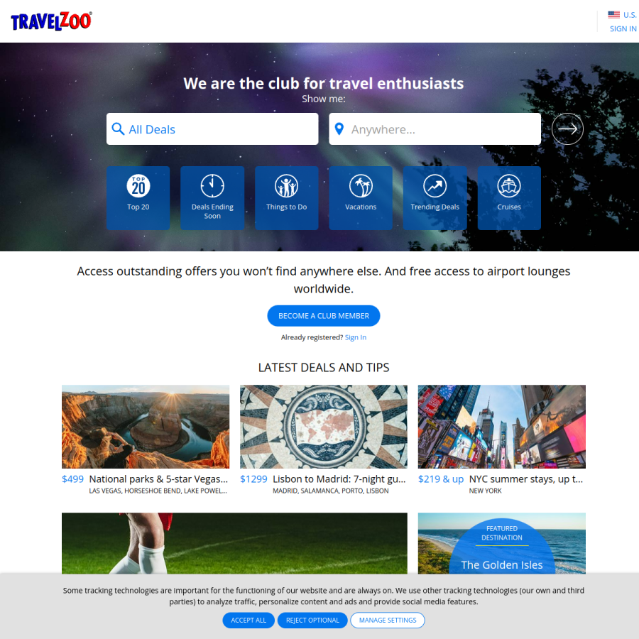 travelzoo.com homepage screenshot