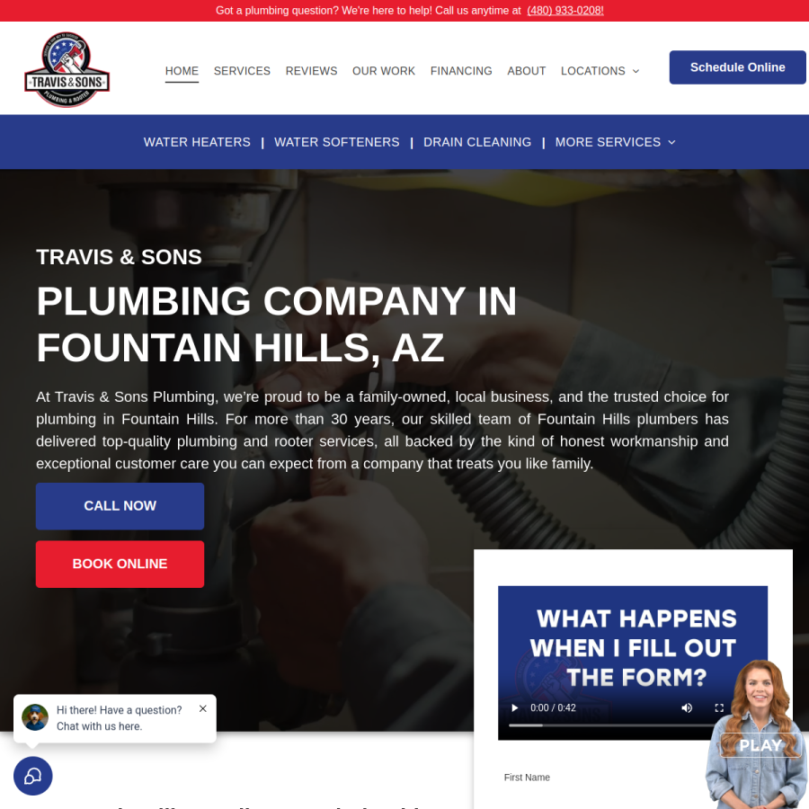 travisandsonsplumbing.com homepage screenshot