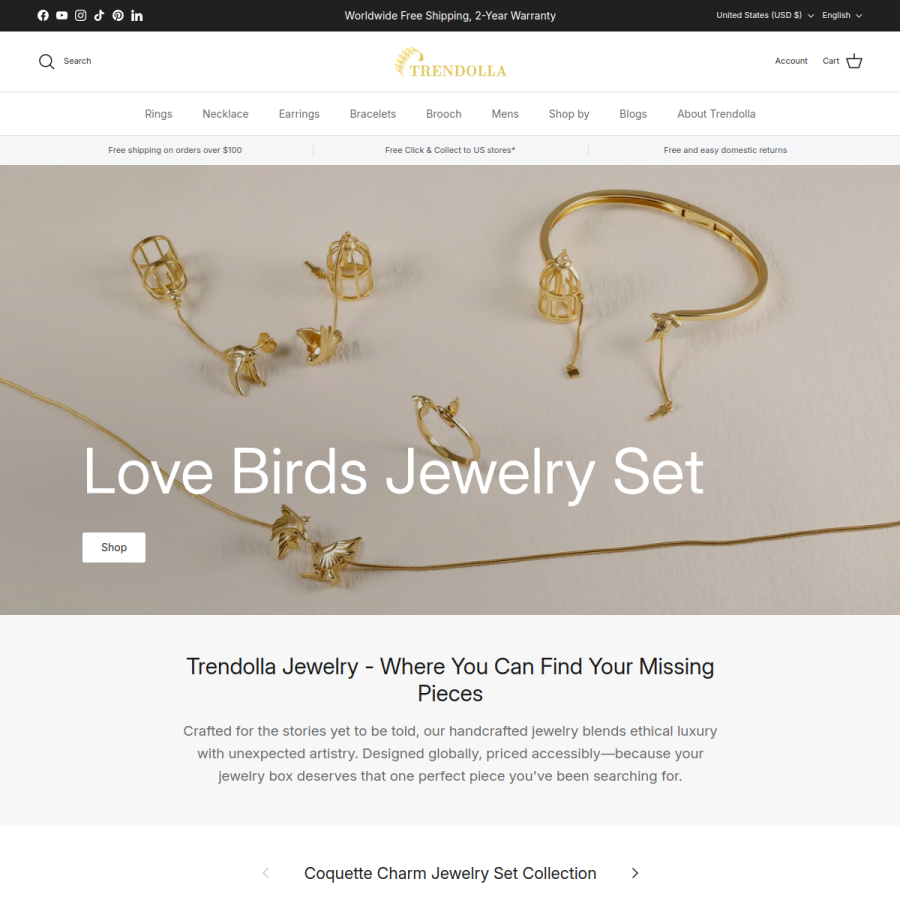trendollajewelry.com homepage screenshot