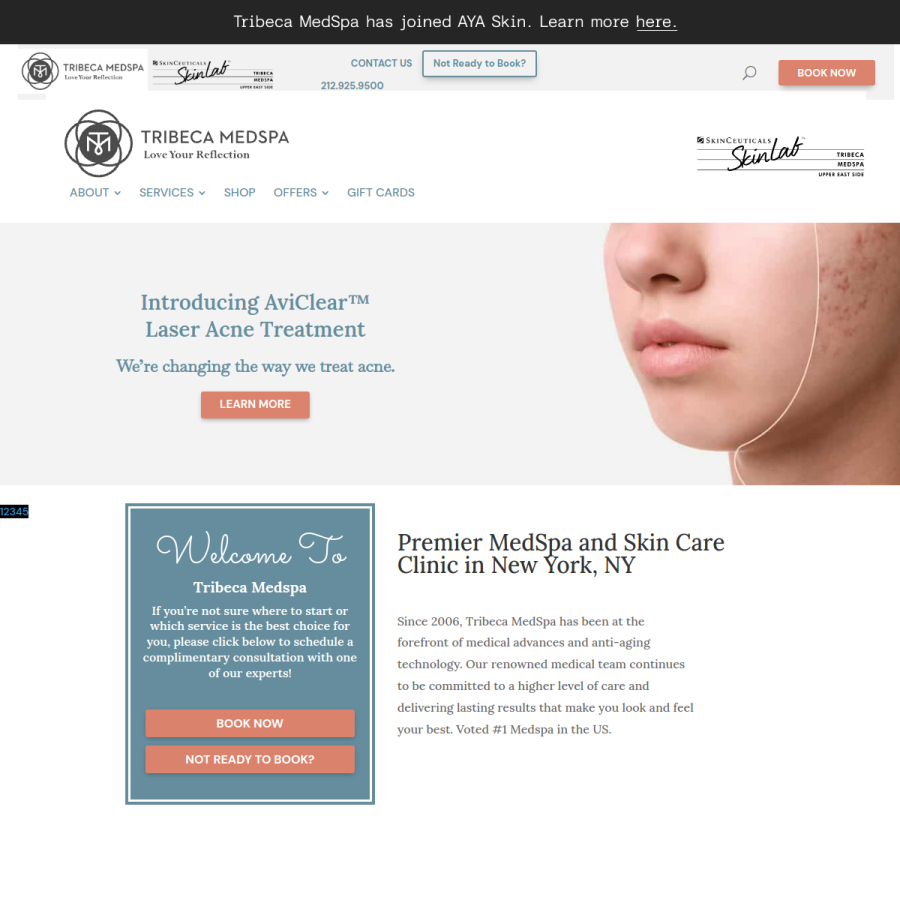 tribecamedspa.com homepage screenshot