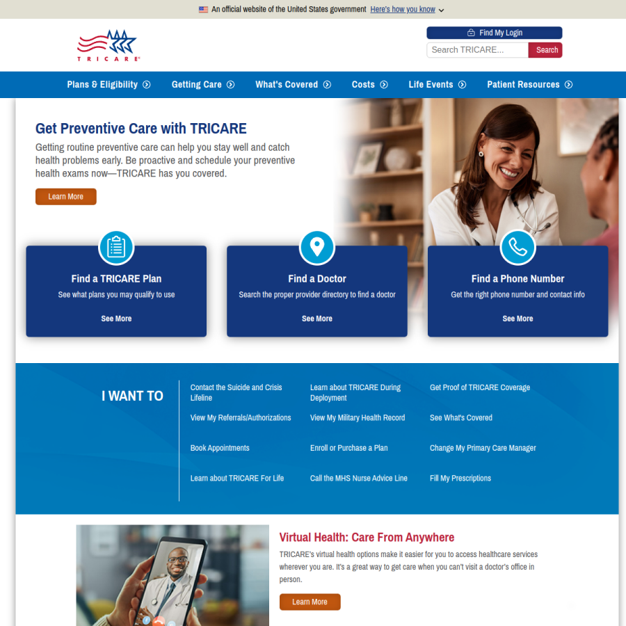 tricare.mil homepage screenshot