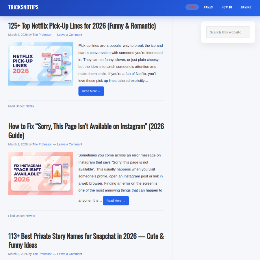 tricksndtips.com homepage screenshot