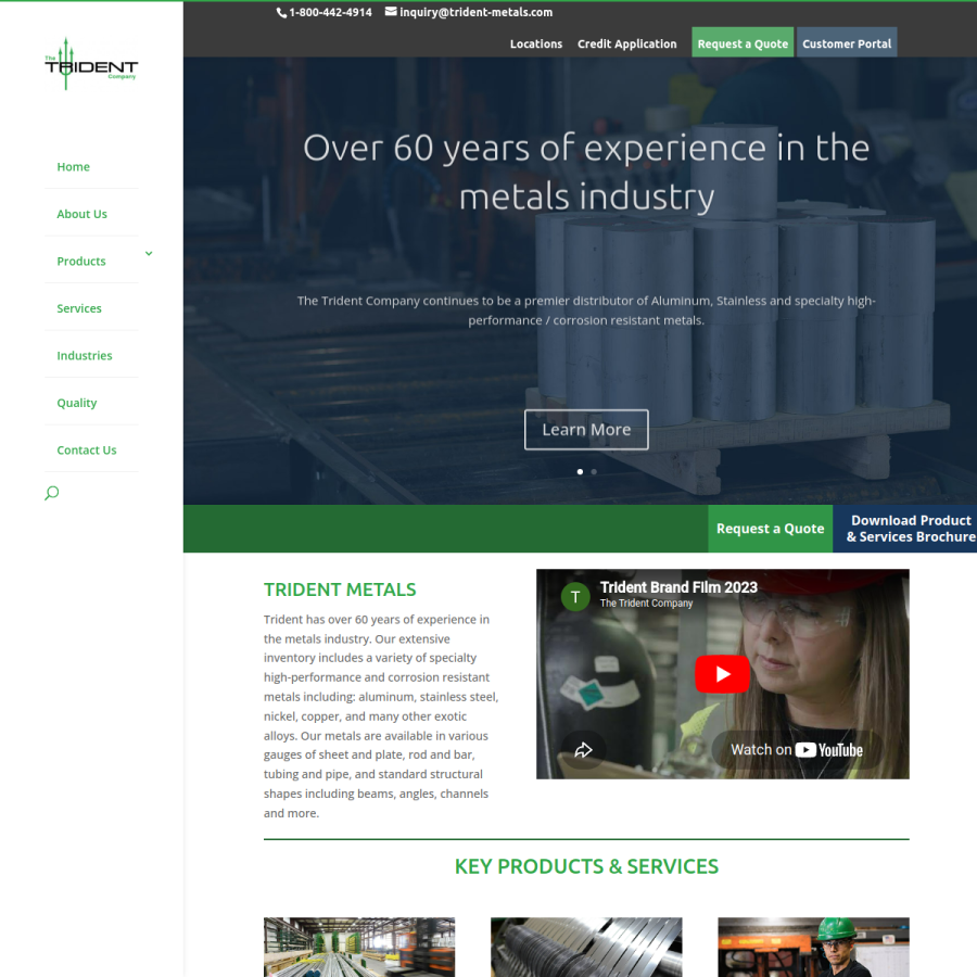 trident-metals.com homepage screenshot