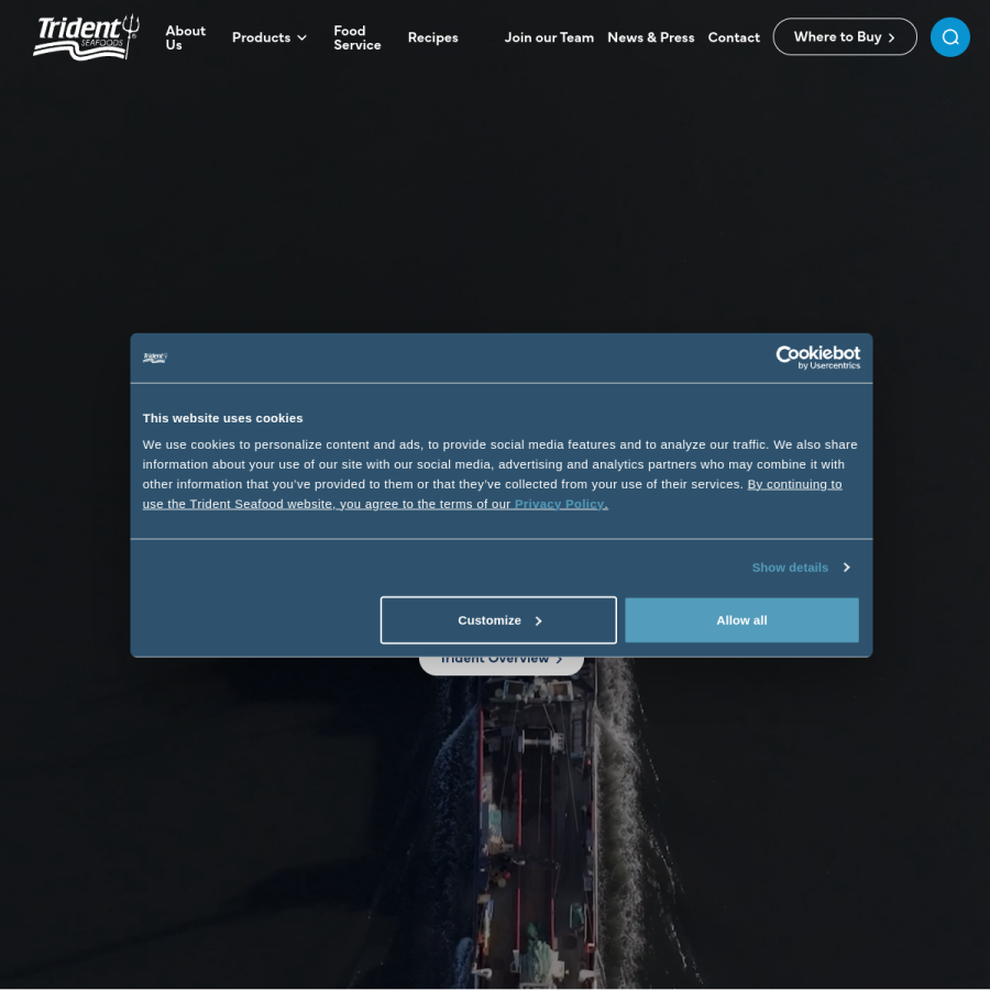 tridentseafoods.com homepage screenshot