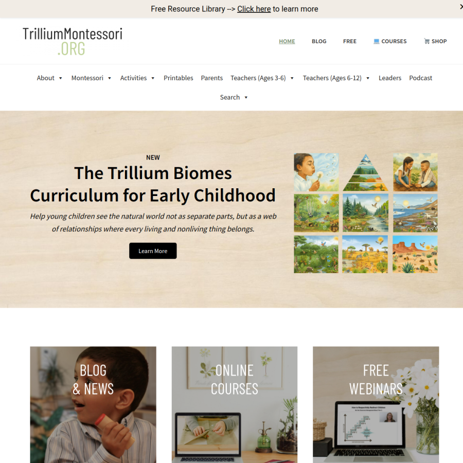 trilliummontessori.org homepage screenshot