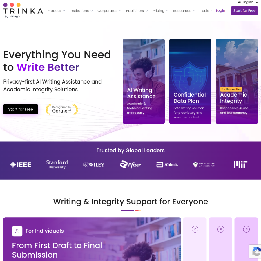 trinka.ai homepage screenshot