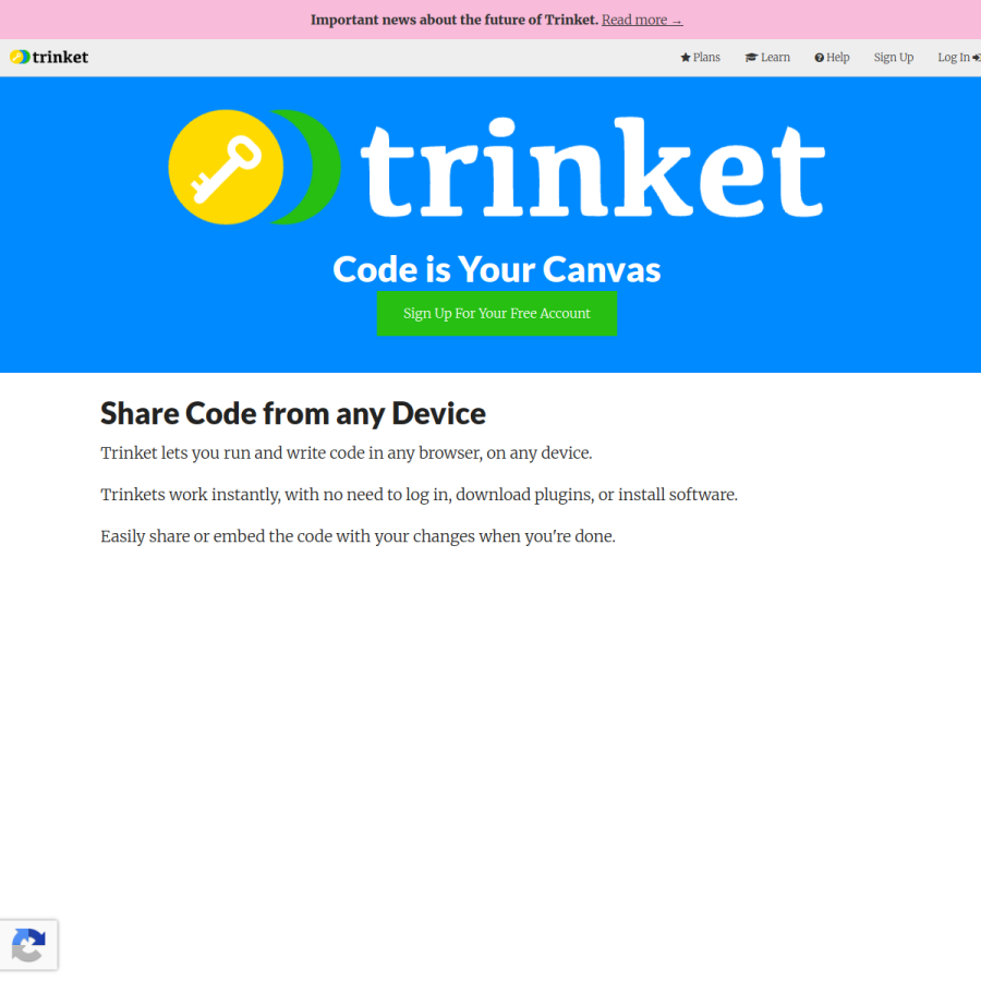 trinket.io homepage screenshot