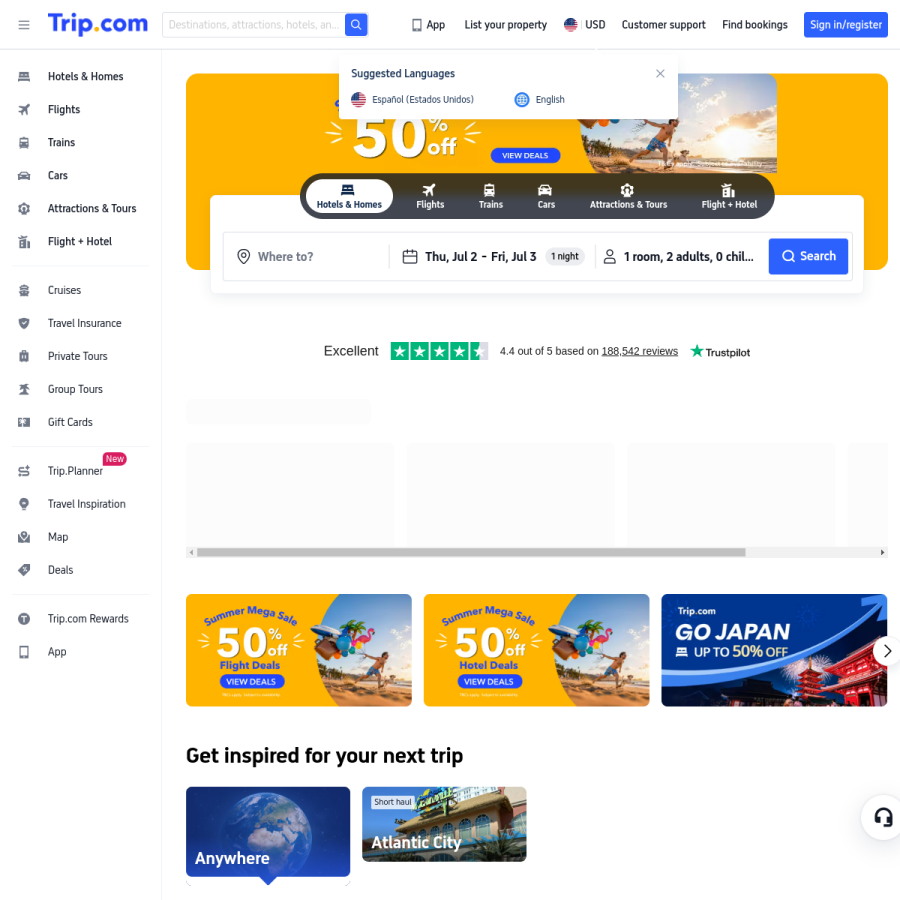 trip.com homepage screenshot