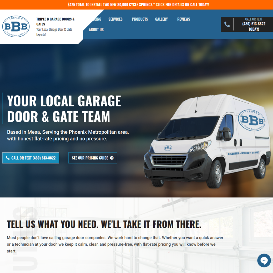 triplebgaragedoors.com homepage screenshot