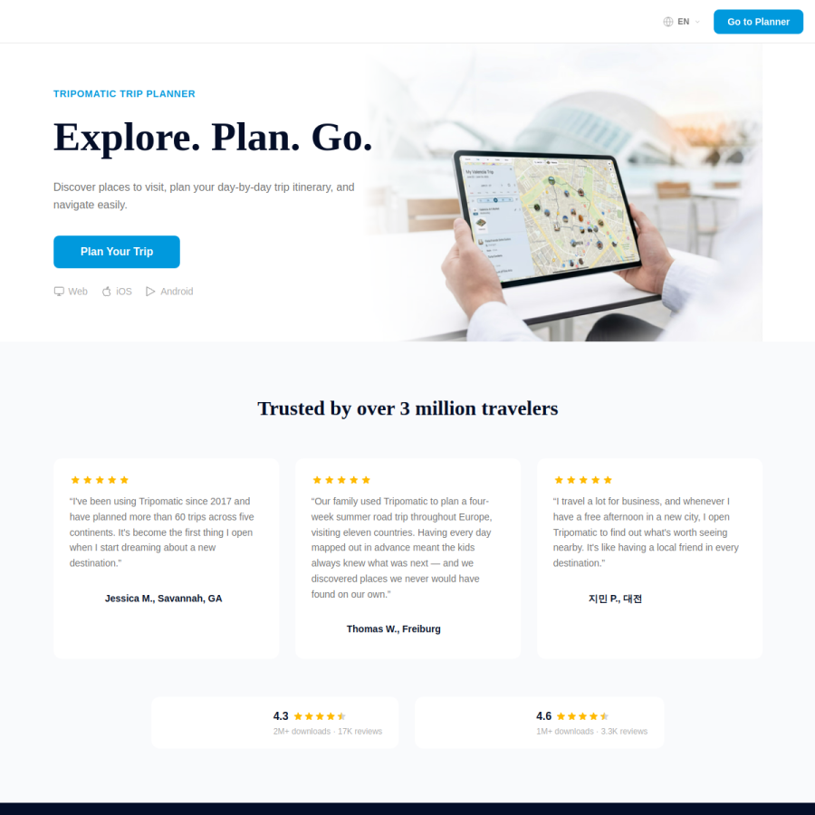 tripomatic.com homepage screenshot