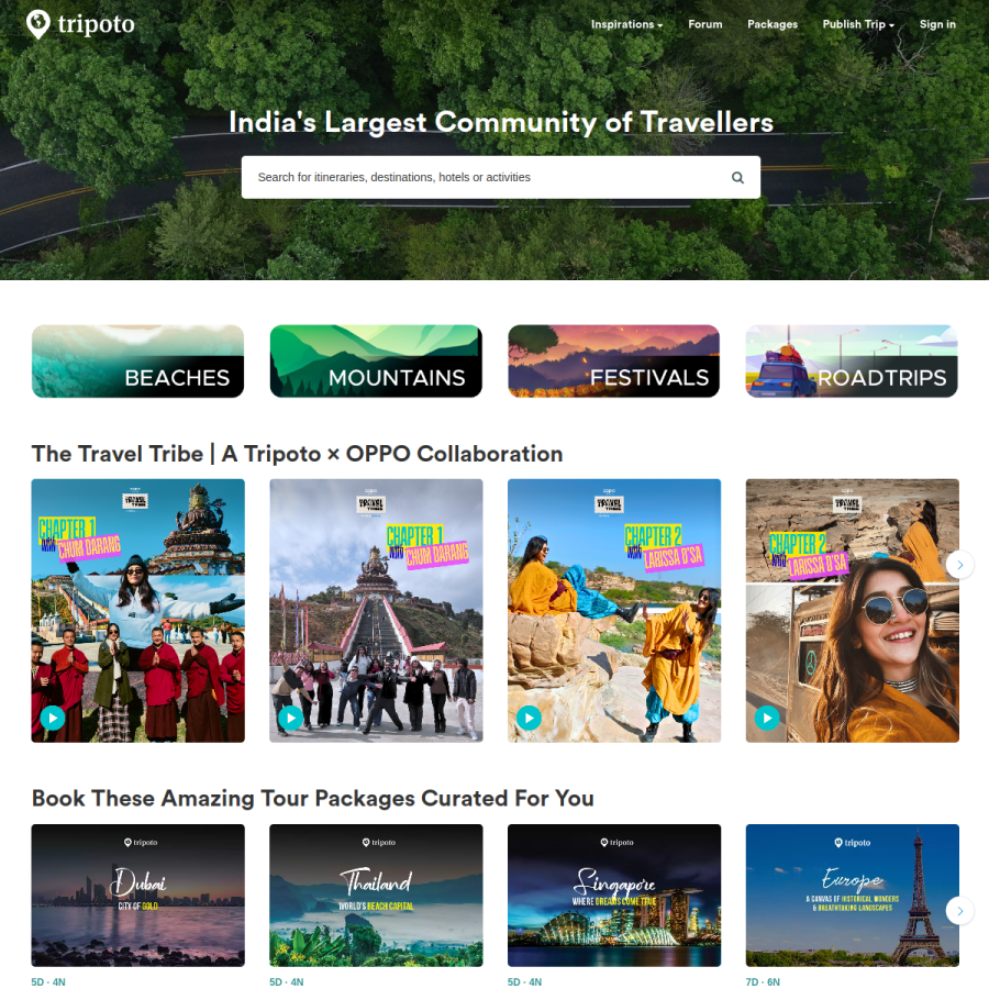 tripoto.com homepage screenshot