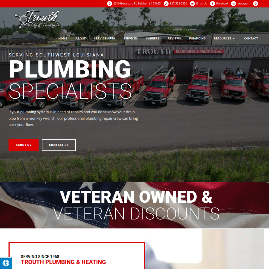 trouthplumbing.com homepage screenshot