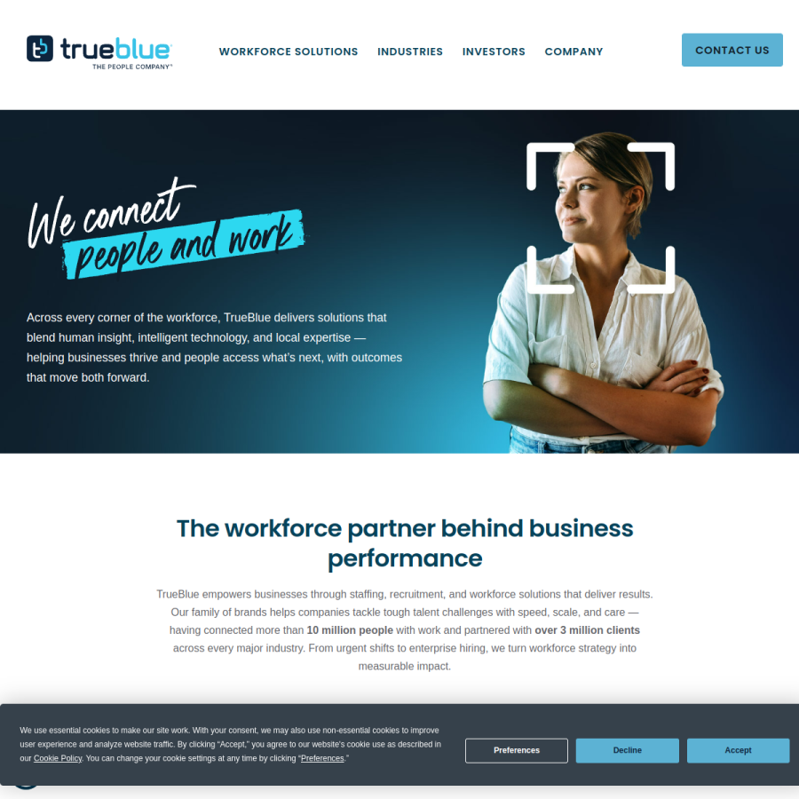 trueblue.com homepage screenshot