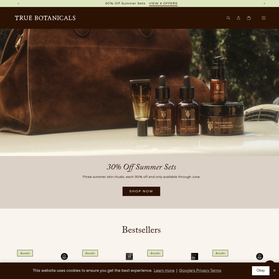 truebotanicals.com homepage screenshot
