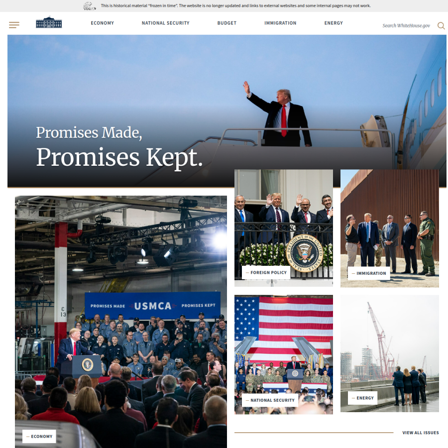 trumpwhitehouse.archives.gov homepage screenshot