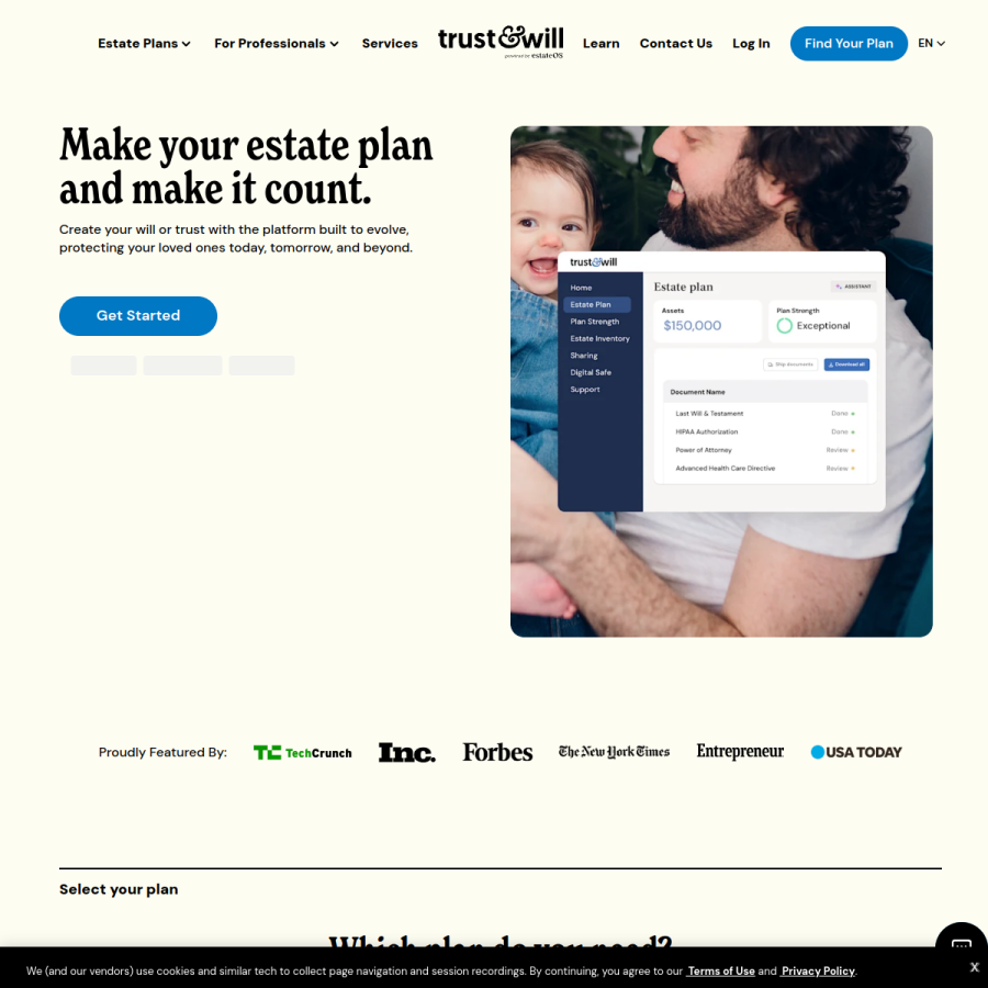 trustandwill.com homepage screenshot