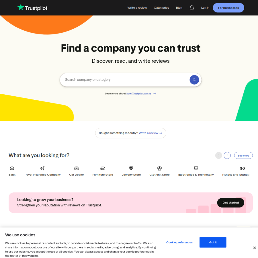 trustpilot.com homepage screenshot