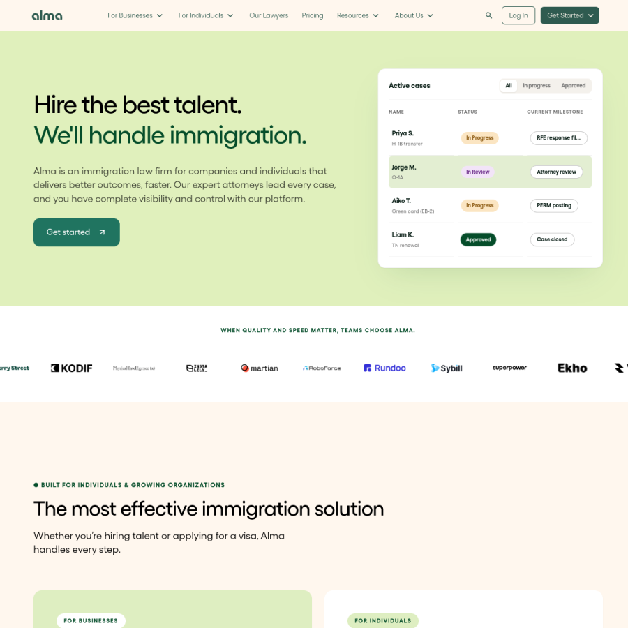 tryalma.com homepage screenshot