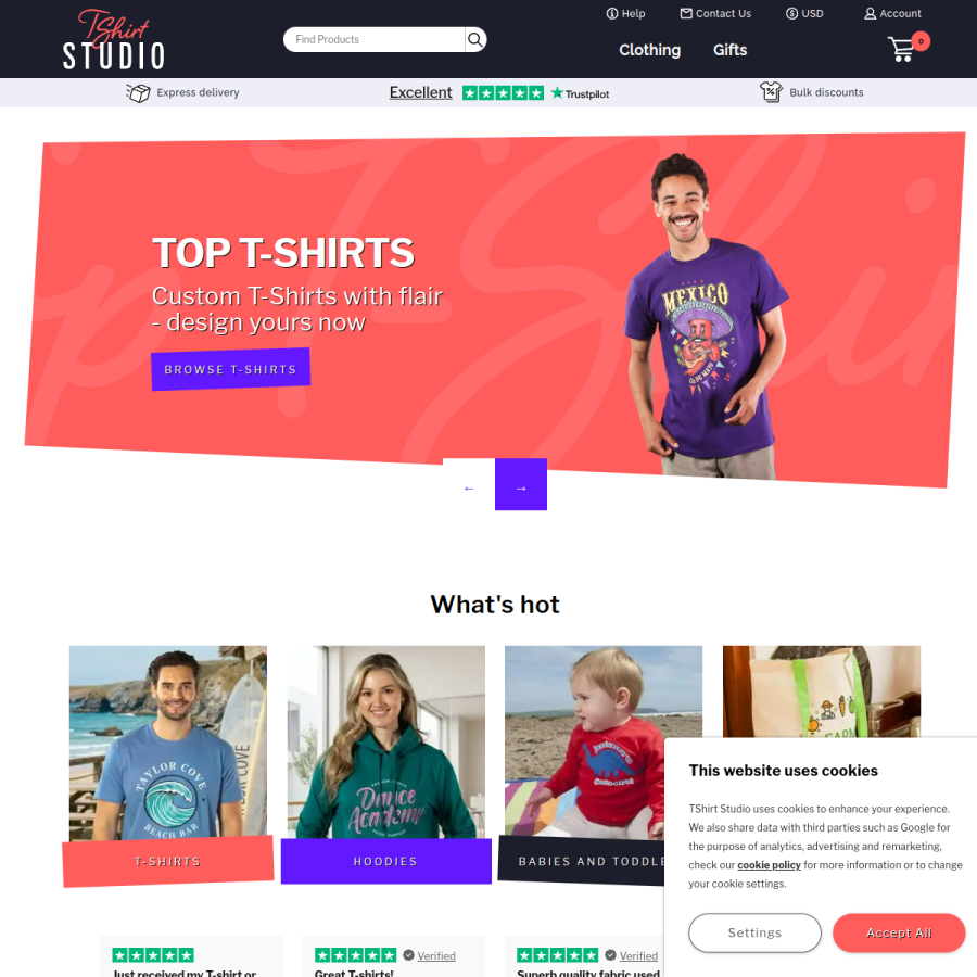 tshirtstudio.com homepage screenshot