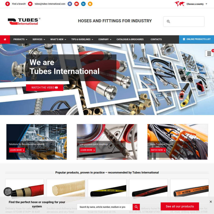 tubes-international.com homepage screenshot