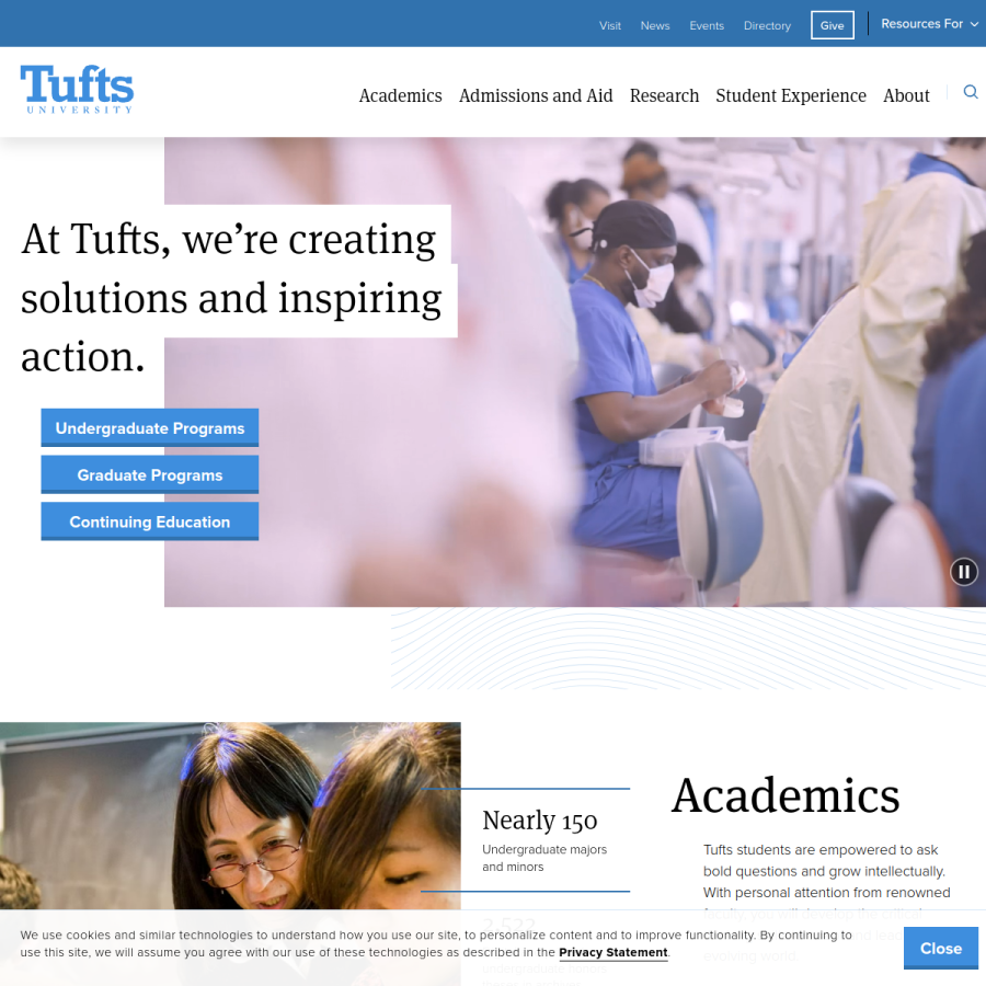 tufts.edu homepage screenshot