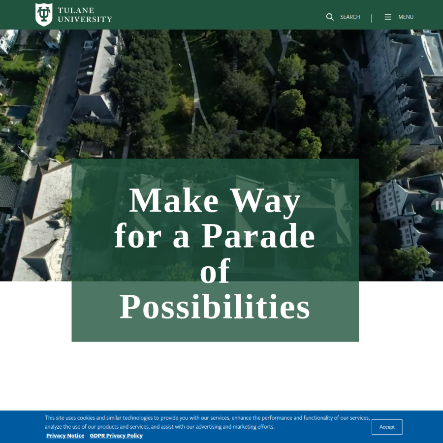tulane.edu homepage screenshot