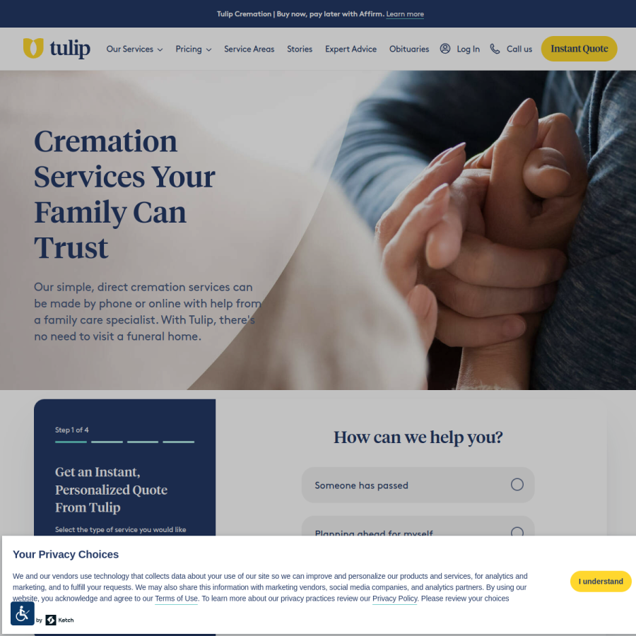 tulipcremation.com homepage screenshot