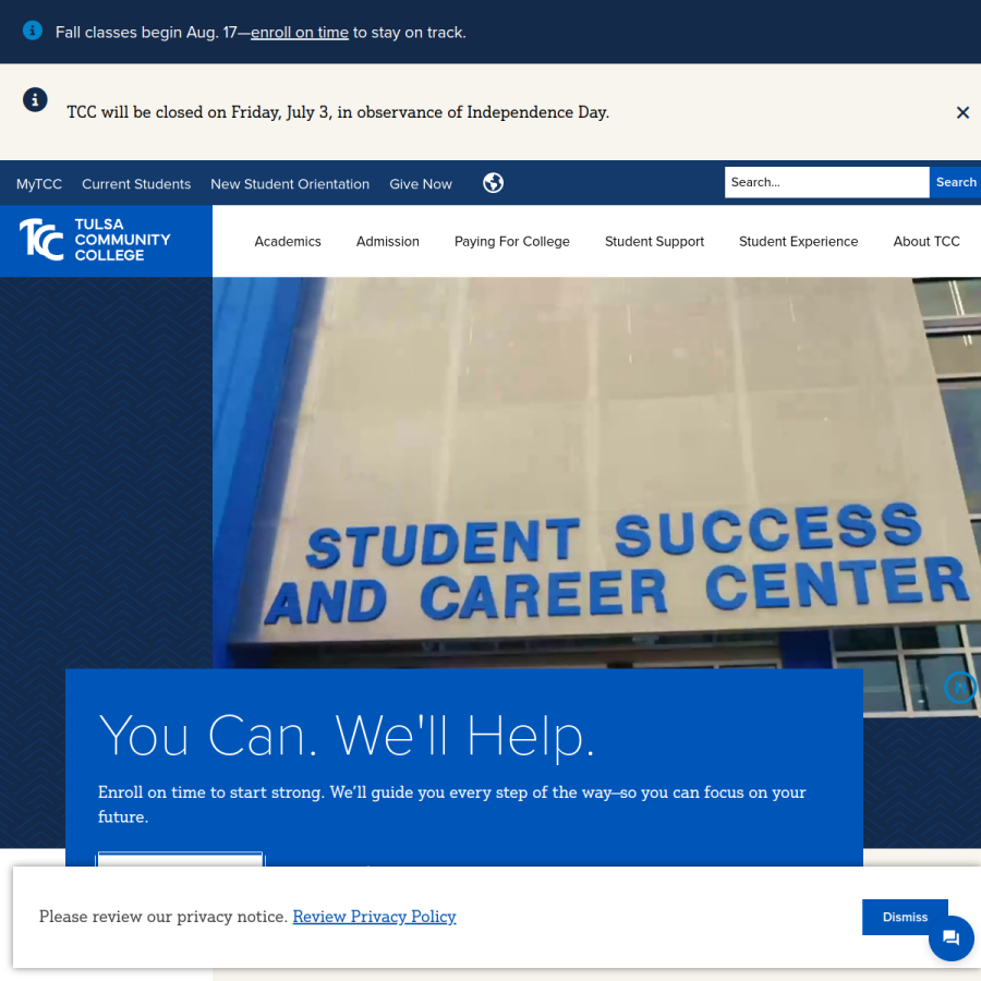 tulsacc.edu homepage screenshot