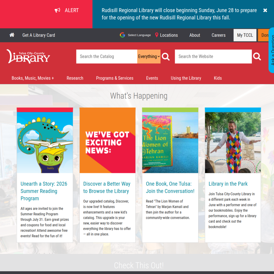 tulsalibrary.org homepage screenshot