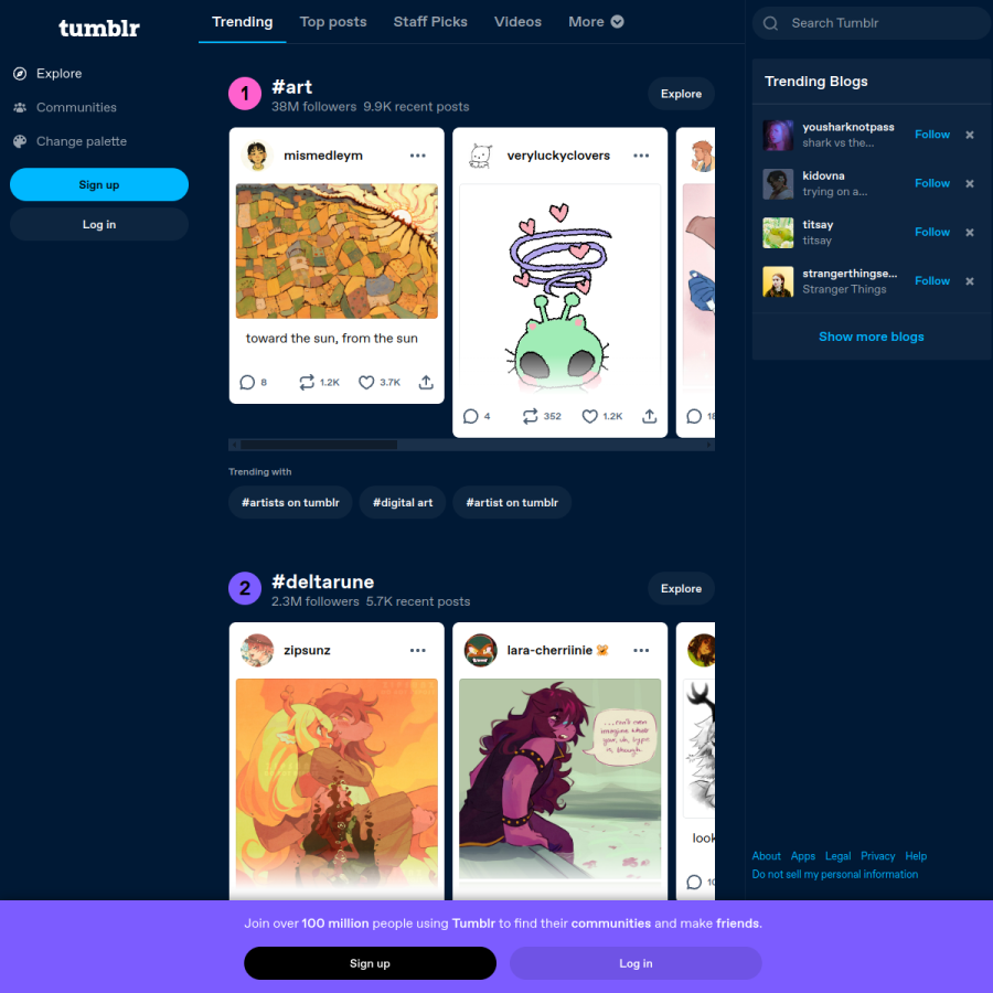 tumblr.com homepage screenshot