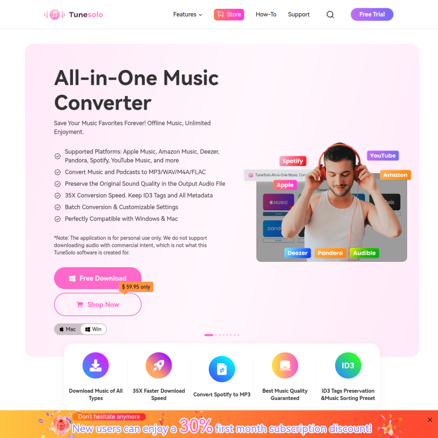 tunesolo.com homepage screenshot