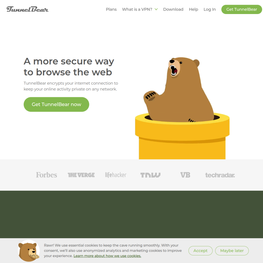tunnelbear.com homepage screenshot