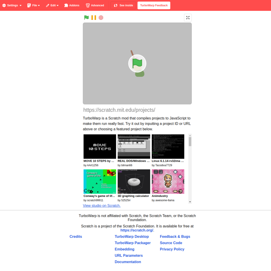 turbowarp.org homepage screenshot