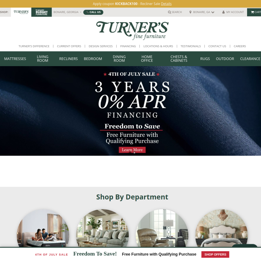 turnerfurniture.com homepage screenshot