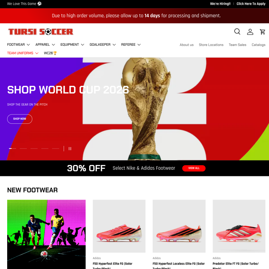 tursissoccer.com homepage screenshot