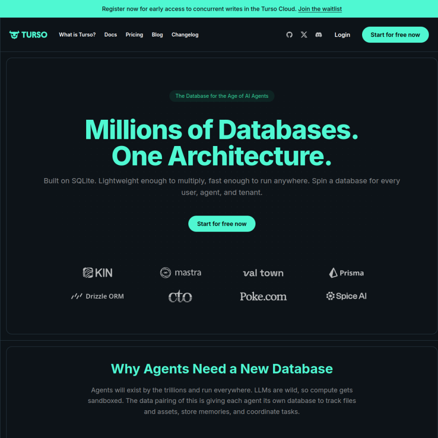 turso.tech homepage screenshot