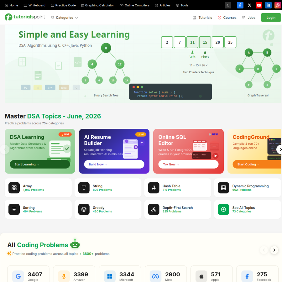 tutorialspoint.com homepage screenshot